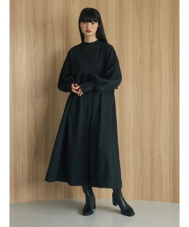 Green Parks armonia．異素材切替ワンピース Black