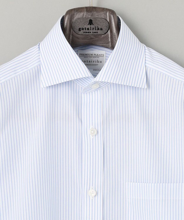 GOTAIRIKU 【形態安定】プレミアムプリーツシャツ＿ワイドカラーストライプ サックスブルー系1