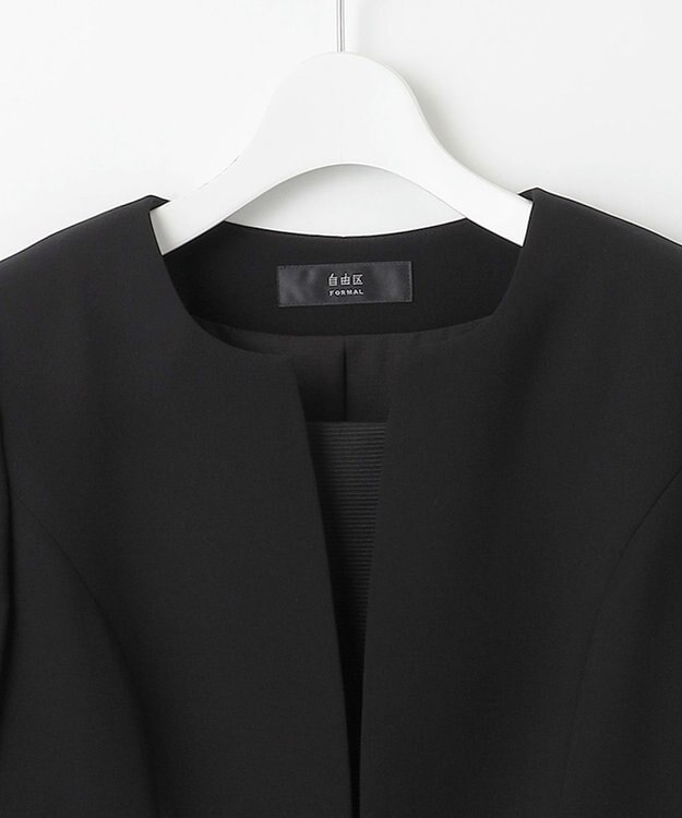自由区 FORMAL 【ストレッチ/前開きワンピース】平二重 ジャケット+ワンピース ブラック系