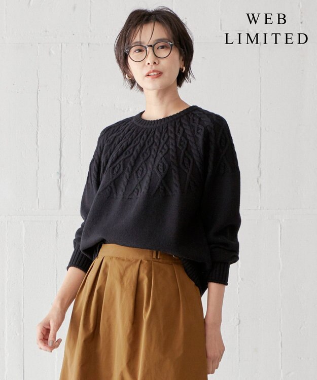 J.PRESS LADIES L 【WEB限定・洗える】 EIGER CORD 求心編み ニット ブラック系