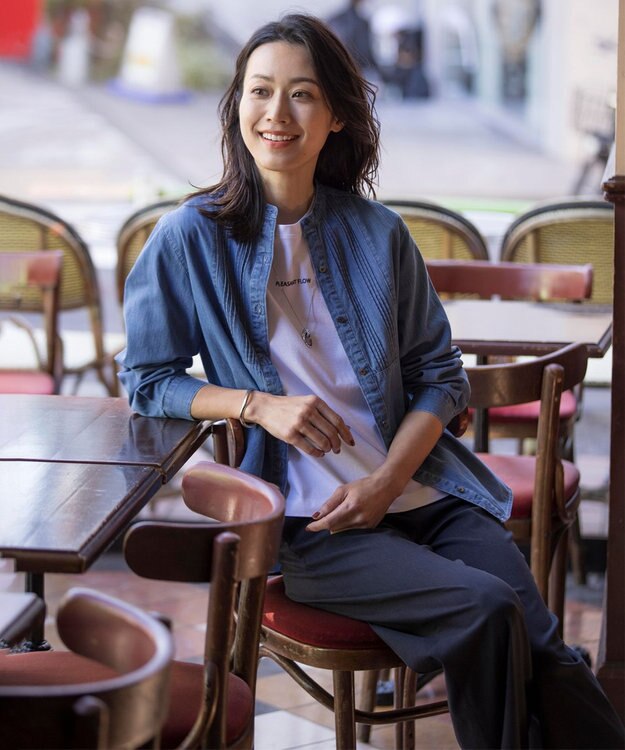 J.PRESS LADIES 【洗える・セットアップ対応】セルロースリネンストレッチ セミワイド パンツ ネイビー系