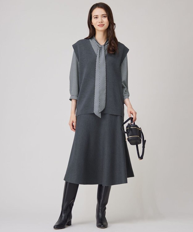 自由区 【セットアップ対応・洗える】ウールミラノニット ベスト チャコール