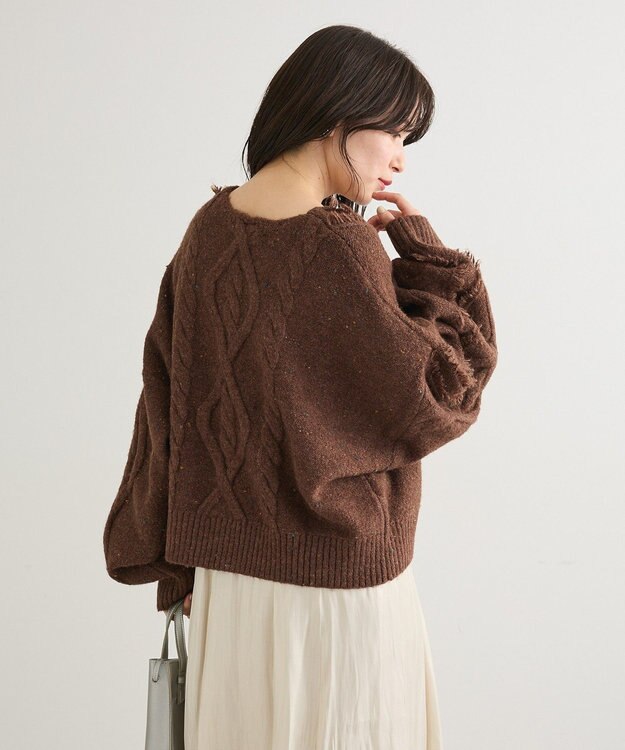 Green Parks ■ＥＳＣＡＲ　フリンジケーブルポップコーンニット Brown