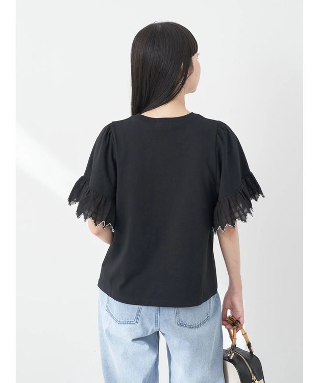 earth music&ecology 配色スカラップスリーブＴＥＥ Black