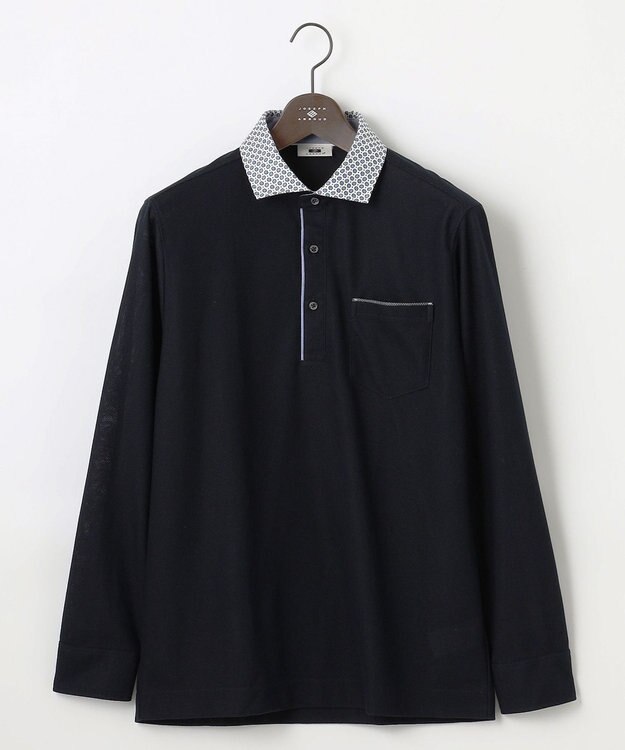 JOSEPH ABBOUD 【消臭などの高機能】オーガニックコットン ダディ 長袖 ポロシャツ ネイビー系