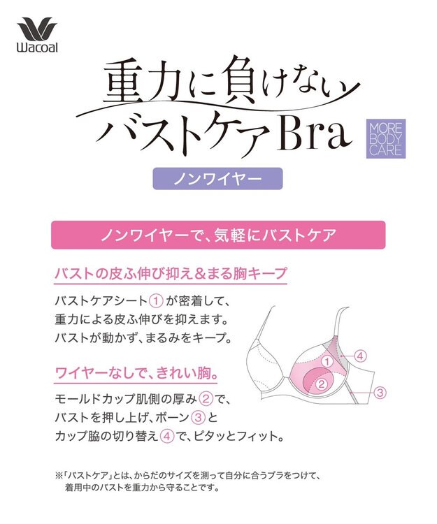 WACOAL 【重力に負けないバストケアBra】 ノンワイヤー バストを重力から守る まる胸キープ ラクなつけごこち サイドのラインすっきり ブラジャー レディース BRA184 /ワコール クリーム