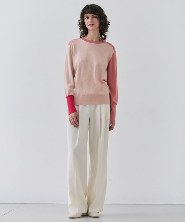 BEIGE， 【洗える】BURNET / カラーミックスクルーネックトップス Nude×Salmon×Pink