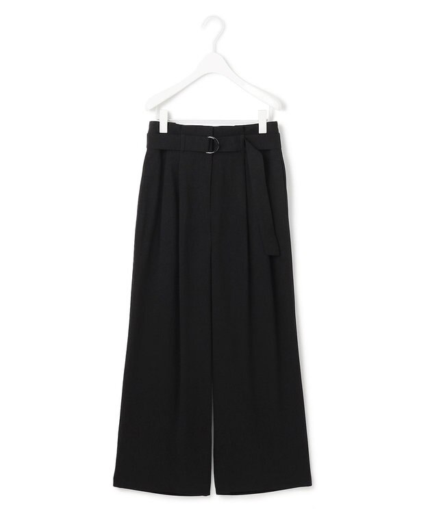 ICB 【接触冷感・UVカット・洗える】 T/Rドライリネン ワイドストレートパンツ ブラック系