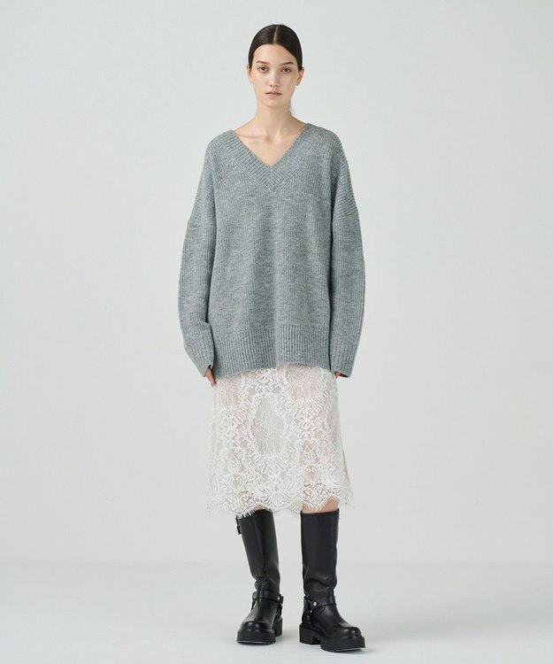 GRACE CONTINENTAL シアーレースニットワンピース グレー