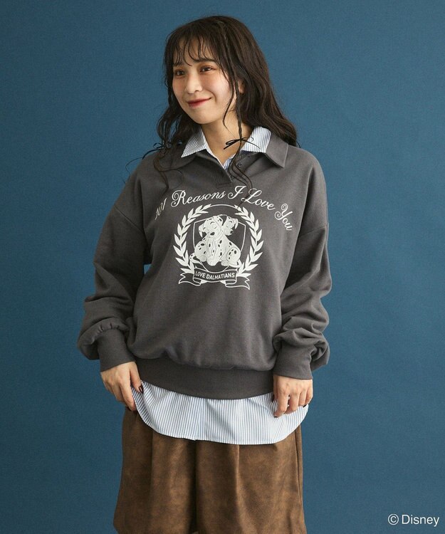 Green Parks １０１匹わんちゃん／ポロ衿裏毛スウェット Charcoal Gray