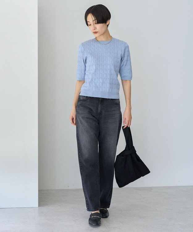 AMERICAN HOLIC ケーブル５分袖ニットプルオーバー Grayish Blue