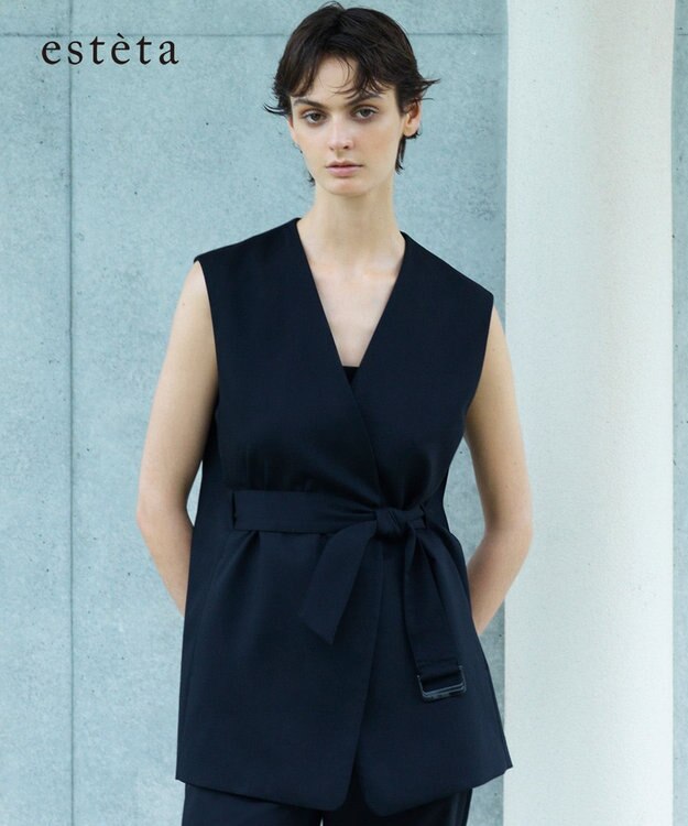 23区 【エステータ】ライトダブルクロス ジレ ブラック