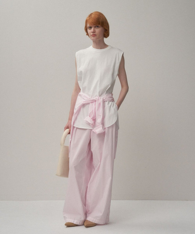 ATON NATURAL DYED COTTON LAWN | ツータックイージーパンツ PINK