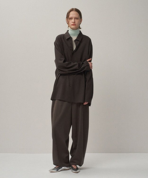 ATON TWIST WOOL WASHER | オーバーサイズシャツ - UNISEX BROWN TOP