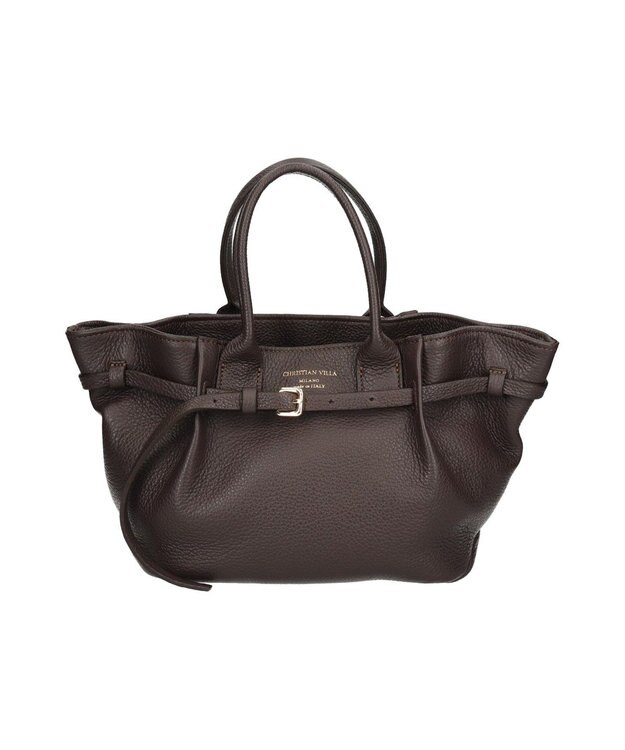 INTER-CHAUSSURES 【CHRISTIAN VILLA】レザーミディアムハンドバッグ ダークブラウン