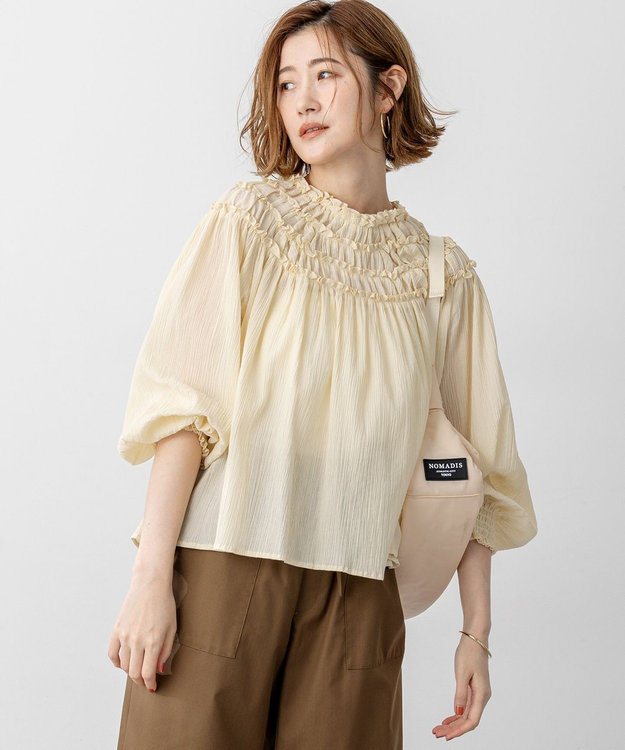 23区 【SLOW/一部店舗限定】コットンクレープ ブラウス アイボリー系