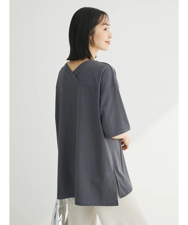 Green Parks 冷っとすずやか　バックカシュクールチュニック Dark Gray