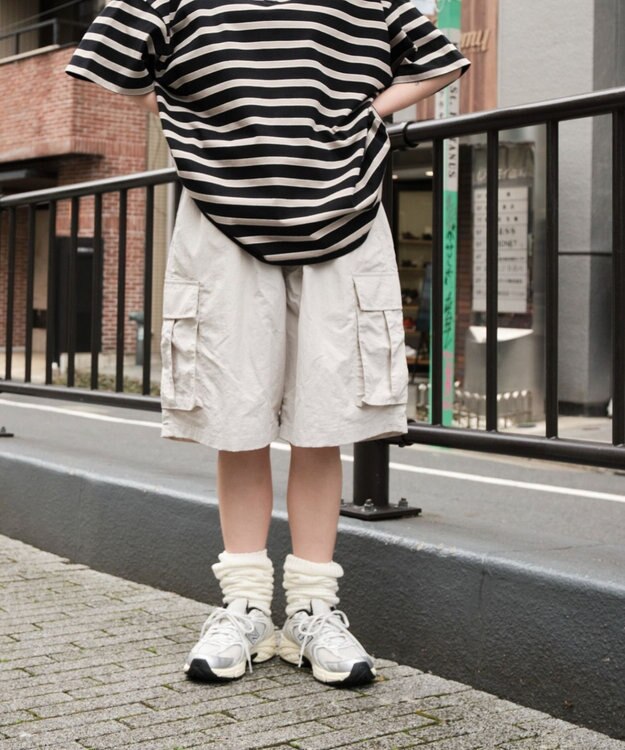 WEGO 【撥水/速乾/ウエストゴム/ユニセックス着用ITEM/MLサイズ展開】ナイロンイージーバギーカーゴショーツ ライトグレー