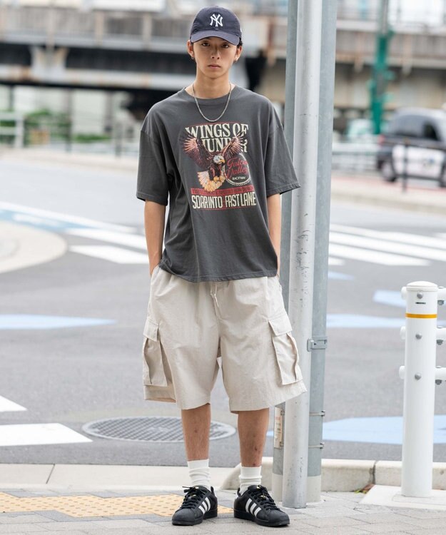 WEGO 【撥水/速乾/ウエストゴム/ユニセックス着用ITEM/MLサイズ展開】ナイロンイージーバギーカーゴショーツ ライトグレー