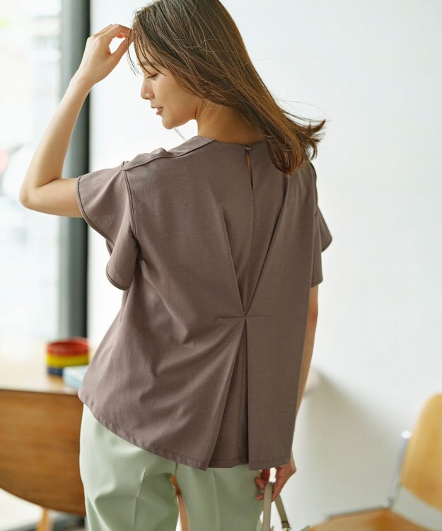 組曲 L 【UVケア・接触冷感】GIZAプレーティング天竺フリルスリーブ Tシャツ モカブラウン系