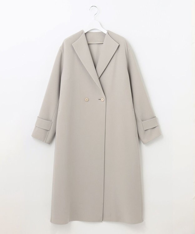 自由区 【洗える】ライトダブルクロス ノーカラーコート サンドベージュ