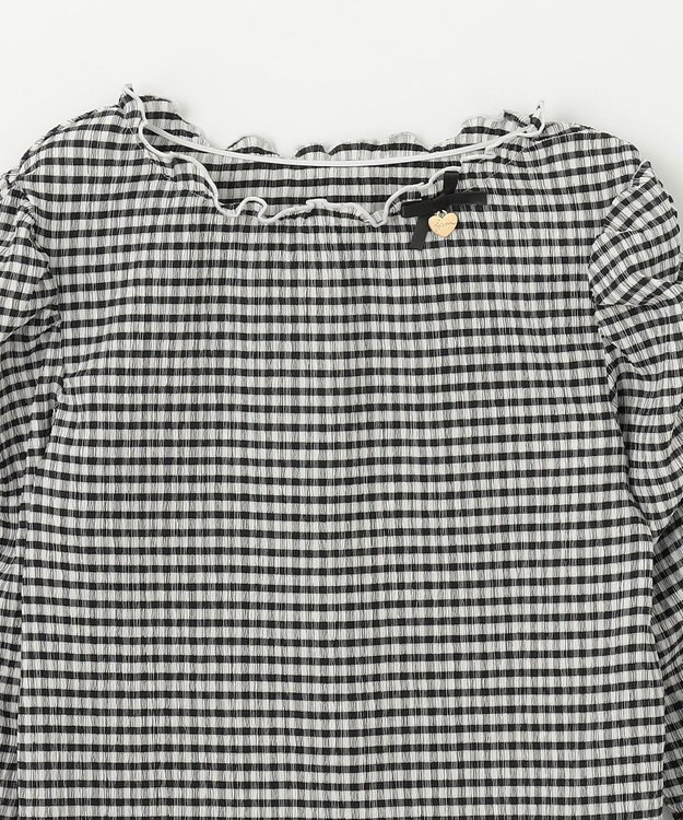 ANY KIDS シアー ギンガム 七分袖 Tシャツ ブラック