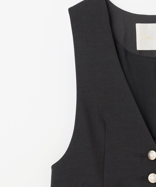 GRACE CONTINENTAL リネン混ツイルジレ ブラック