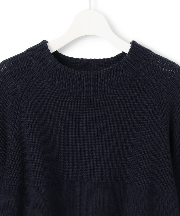 23区 【洗える】ウールコード モックネック 切り替え編み ニット ダークネイビー系