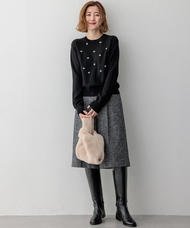 23区 S ヘリンボーンループツイード ハーフパンツ ブラック系