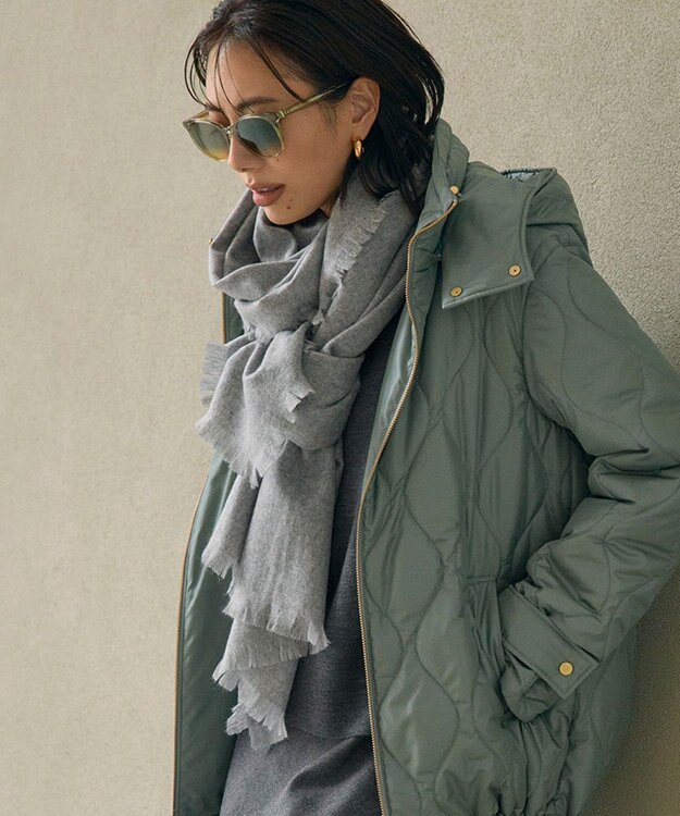 23区 ピュアカシミヤ フリンジ ストール ライトグレー系