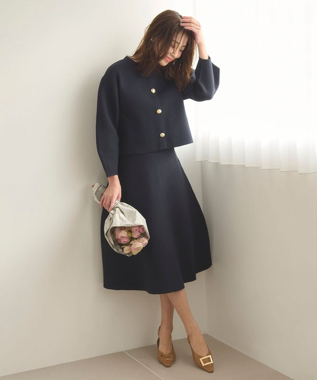 Feroux 【セットアイテム】パフスリーブニット セットアップ ネイビー系