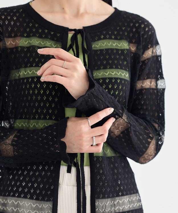 earth music&ecology シアーボーダーニットカーディガン Black