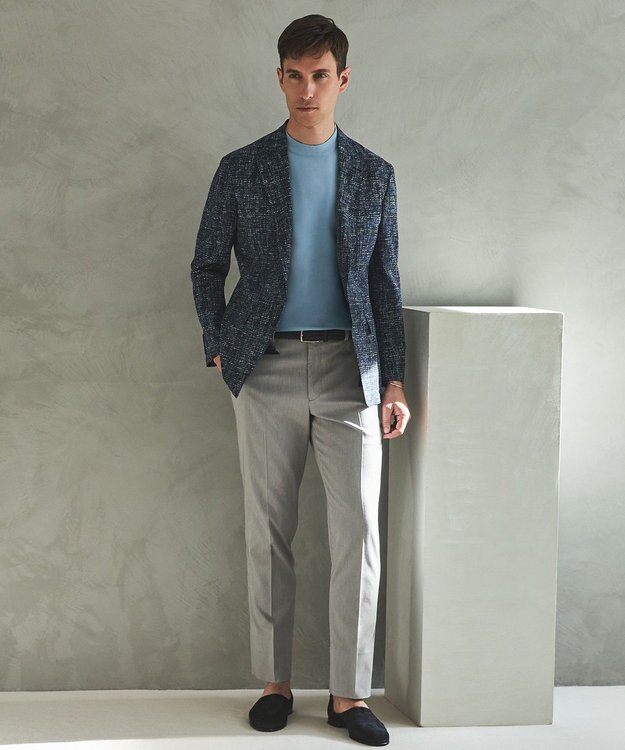 GOTAIRIKU 綿とポリのいいとこどり【洗濯機可】テーラード DRESS BIZ ニットTシャツ サックスブルー系