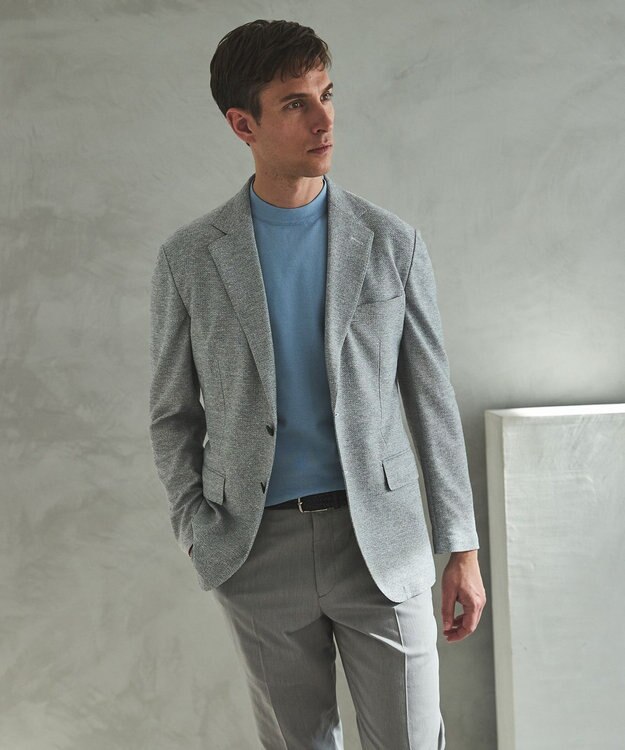 GOTAIRIKU 綿とポリのいいとこどり【洗濯機可】テーラード DRESS BIZ ニットTシャツ サックスブルー系