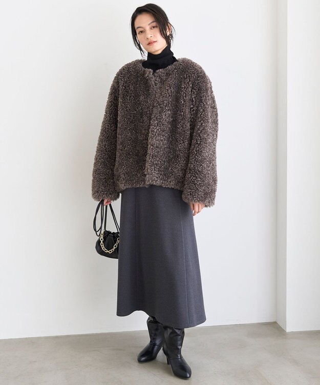 UNFILO 【吸湿発熱】リブ タートルネック ニット ブラック