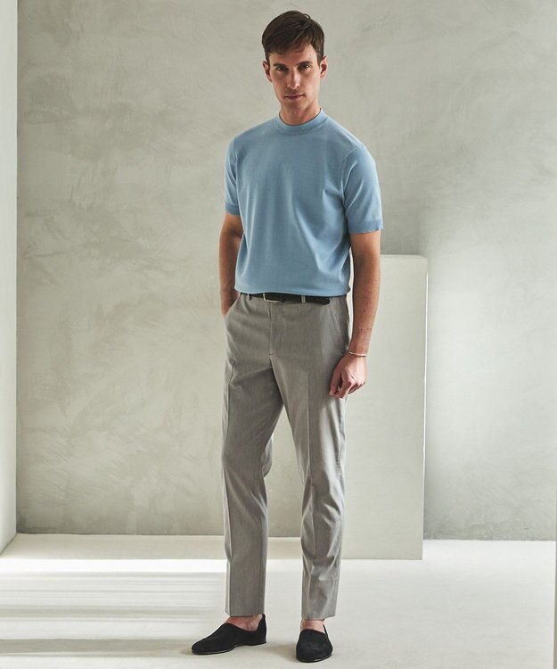 GOTAIRIKU 綿とポリのいいとこどり【洗濯機可】テーラード DRESS BIZ ニットTシャツ サックスブルー系