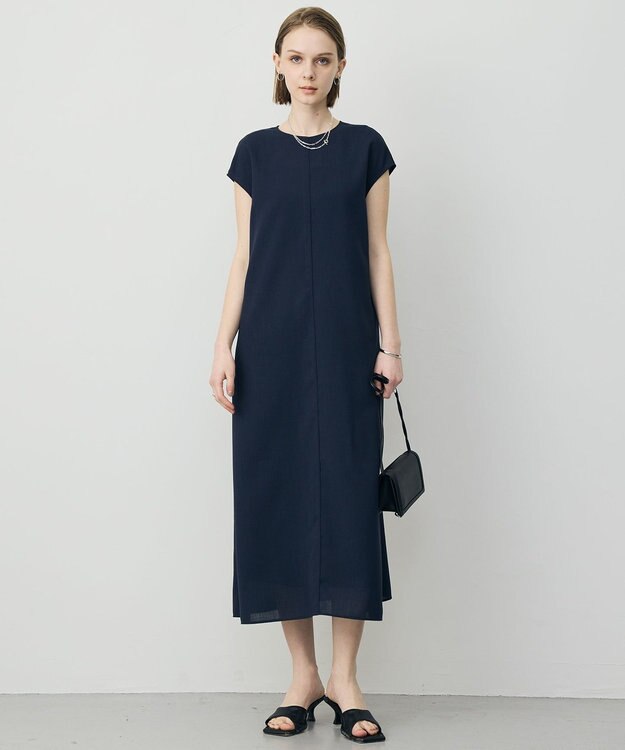 ICB ドライアセテートスラブ フレンチスリーブワンピース ネイビー