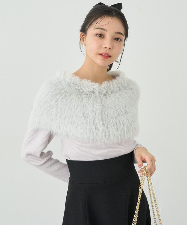 earth music&ecology ＳＥＴ２点ケープ＋リブニットプルオーバー Light Gray