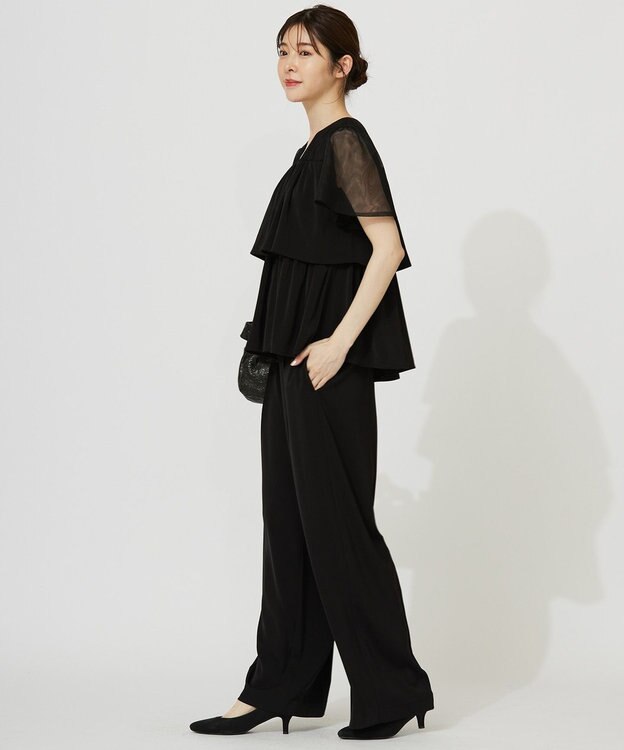 ANY SIS 【洗える】ティアードトップス×ワイドパンツSET ブラック