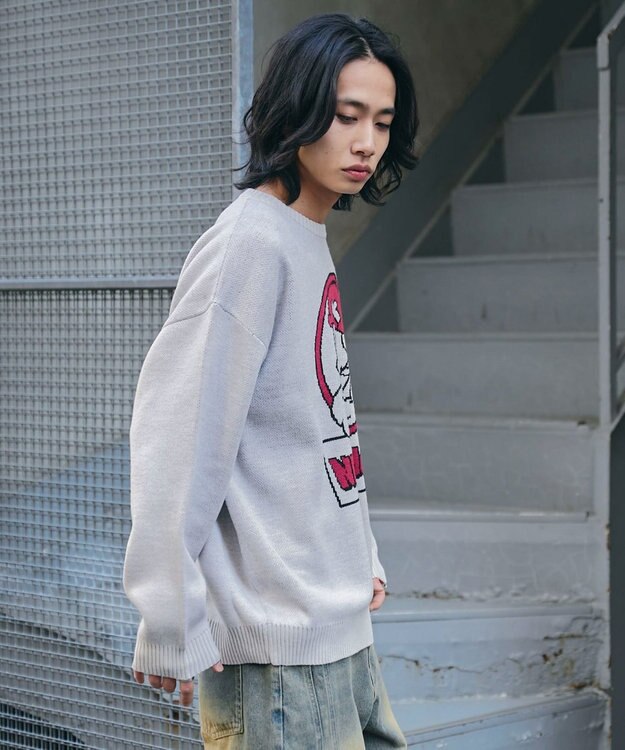 WEGO 【ユニセックス着用ITEM/MLサイズ展開】別注NEW　JACKジャガードニットプルオーバー ホワイトアイボリー