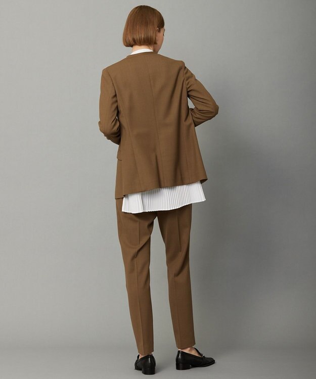 ICB L 【UVケア・洗える】ウール2WAYストレッチ ノーカラージャケット モカ系