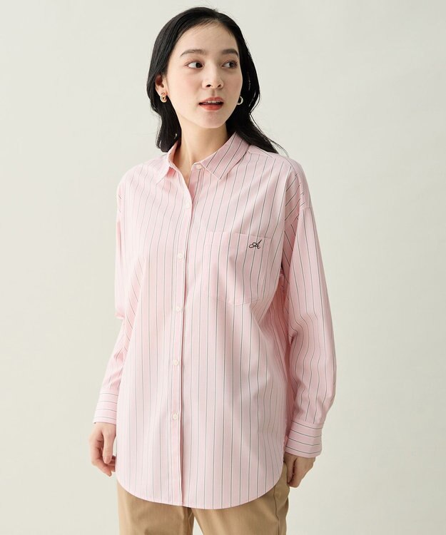 ANY L ＡＮＹオーバーサイズシャツ ピンクストライプ