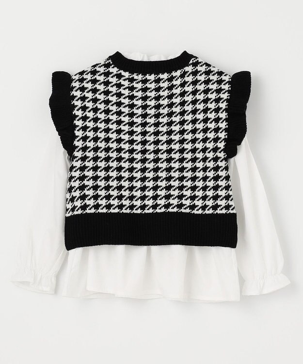 ANY KIDS ニットベストレイヤードチュニック 千鳥ジャガード×エクリュ