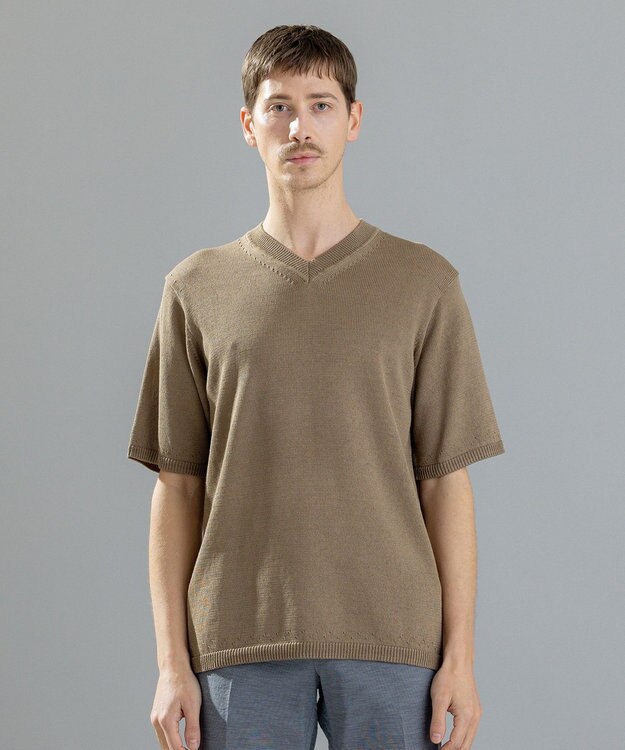 JOSEPH HOMME ラッスルギマ　Vネック半袖ニットＶＮ ベージュ系