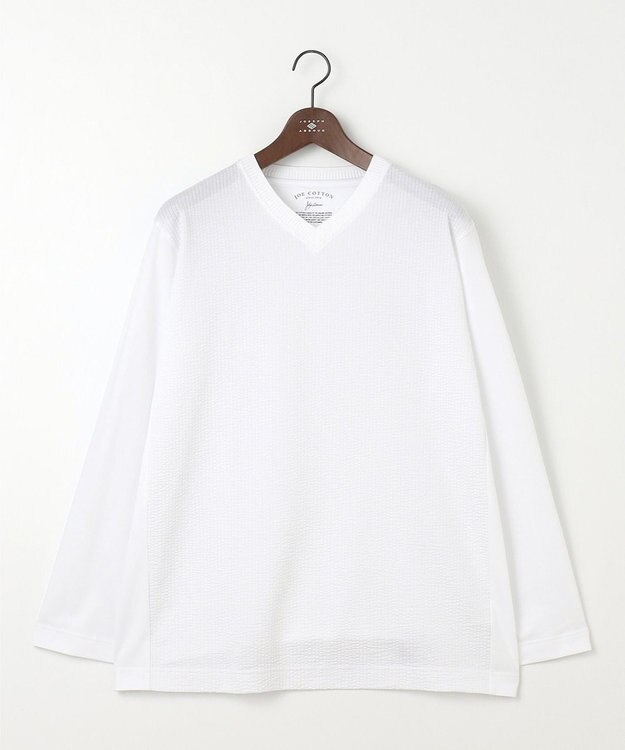 JOSEPH ABBOUD 【キングサイズ・オリジナルオーガニックコットン使用】JOE COTTONサッカーVネックシャツ ホワイト系