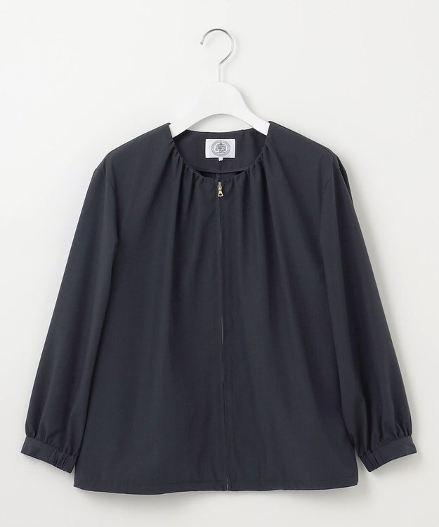 J.PRESS LADIES L 【洗える】80/1スパンタイプライター ノーカラー ブルゾン ネイビー系