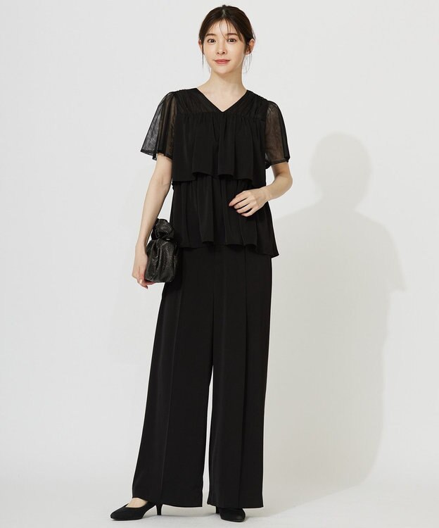 ANY SIS 【洗える】ティアードトップス×ワイドパンツSET ブラック