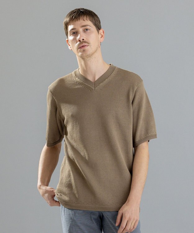 JOSEPH HOMME ラッスルギマ　Vネック半袖ニットＶＮ ベージュ系