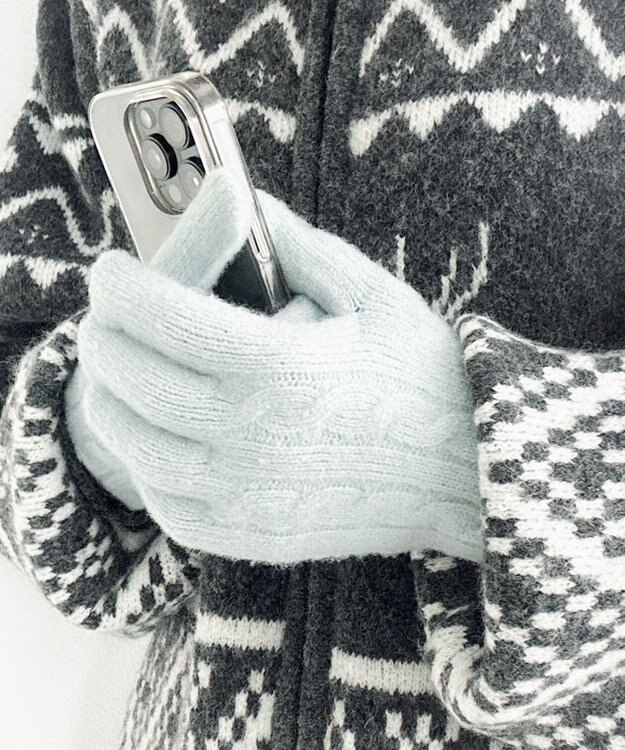 WEGO 【スマホ対応】ケーブル編みニットグローブ サックス