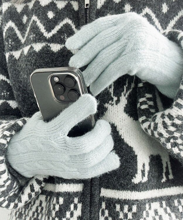 WEGO 【スマホ対応】ケーブル編みニットグローブ サックス